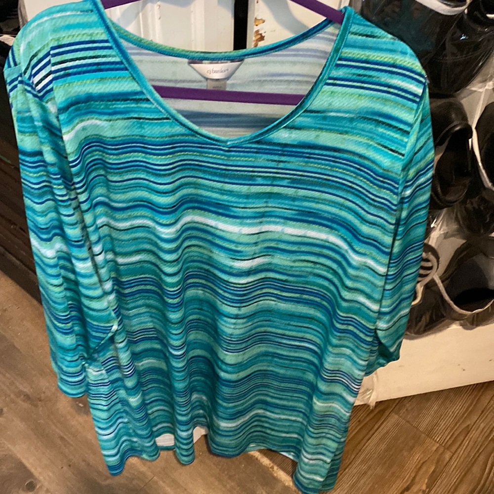 Christopher and Banks striped tunic in green and blue. Size 2x